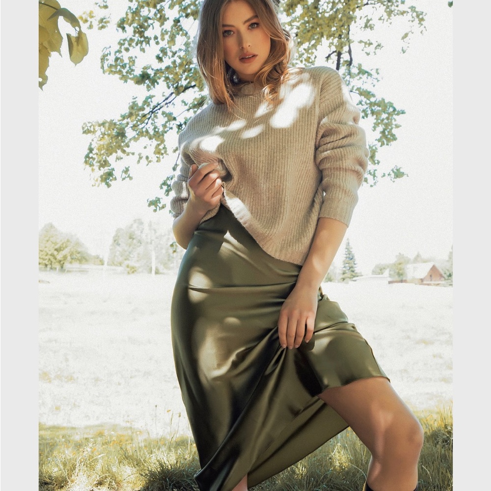 Natural Silk Midi Skirt